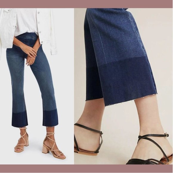 NWT $128 Spanx [ Small ] Cropped‎ Flare Fray Hem Jeans in Blue Medium Wash - Picture 2 of 14